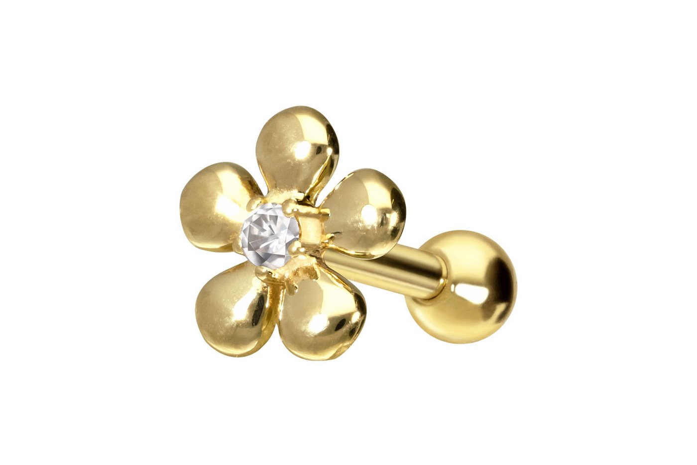 PIERCINGLINE Piercing-Set 14/18 Karat Gold Ohrpiercing MOISSANIT + BLUME (Mini-Barbells, 1-tlg) von PIERCINGLINE