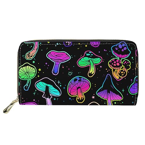 PIHNSDUA Damen Reißverschluss Clutch Lange Brieftasche Multifunktions Halter Organizer Geldbörse Handtaschen, Pilze, Magisch von PIHNSDUA