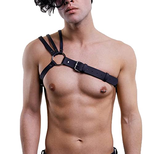 PIIKNUO Leder Harness Body Brust Half Harness Herren Brust Harness Körper Harnais Erotisches Herren Gay Fetisch Schultergurt Gürtel Sexy Brustgeschirr Punk Gothic Sklave Bandage Party Klub Outfits von PIIKNUO