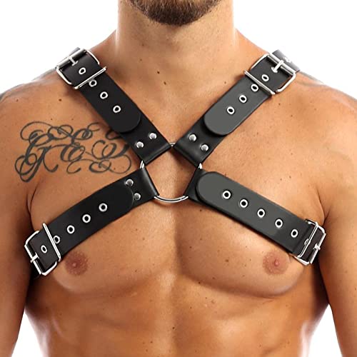 PIIKNUO Leder Harness Herren Body PU Leder Männer Brust Geschirr Punk Gothic Fetisch Sklave Bandage Kostüme Party Klub Outfits Sexy Brustgeschirr Punk Schulter Gürtel von PIIKNUO