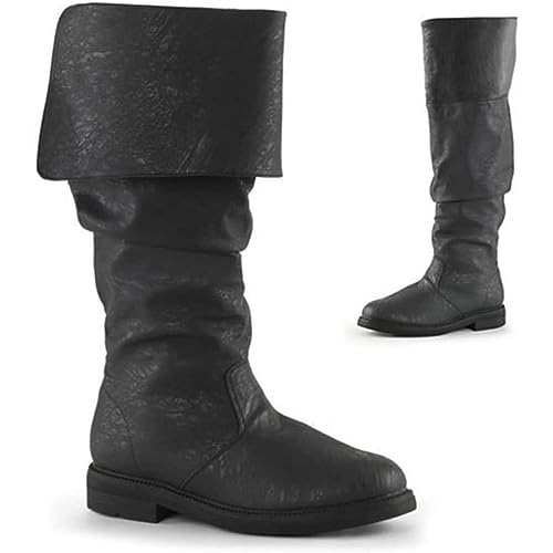 PIKETU Ziehen der wade flache jazz stiefel runde, renaissance mittelalter stiefel, zehe midheel cuffed knight boots, stiefel für männer und frauen,Schwarz,47 von PIKETU