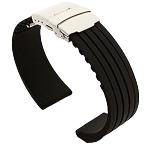 PIKITER Ersatz-Uhrenarmbänder 18/20/22/24 mm, Silikonkautschukband for Männer und Frauen, wasserdicht mit Faltschließe, inklusive Werkzeug, 1 Stück(Black,20mm) von PIKITER