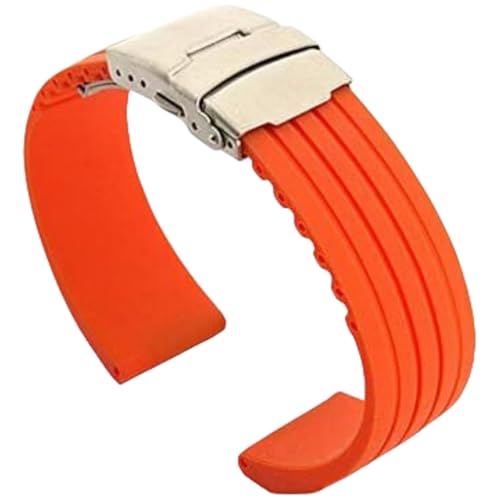 PIKITER Ersatz-Uhrenarmbänder 18/20/22/24 mm, Silikonkautschukband for Männer und Frauen, wasserdicht mit Faltschließe, inklusive Werkzeug, 1 Stück(Orange,18mm) von PIKITER