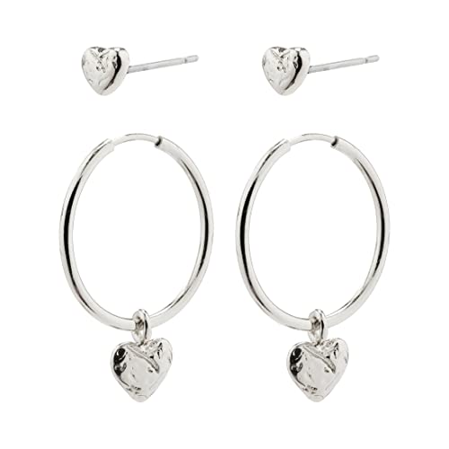 JAYLA Ohrringe mit Herz-Anhänger, 2-in-1-Set, versilbert von PILGRIM