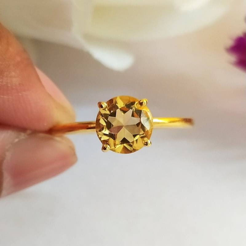 925 Massiv Sterling Silber Ring-Natürliche Golden Citrin Ring-Schmuck Handarbeit-Golden Ring-November Birthstone-Stacking Ring-Ring-71 von PILWALS