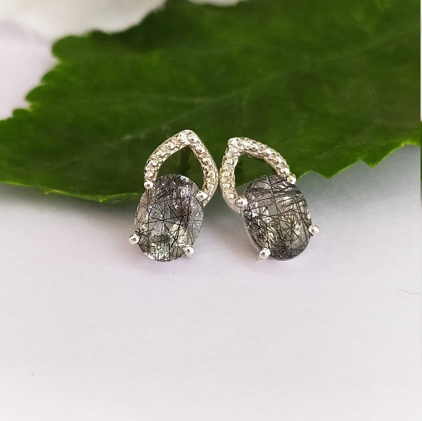 Einzigartige Designer Schwarz Rutilquarz Ohrstecker-Zartes Vintage Geschenk Für Jahrestag-Einzigartiges Hochzeitsgeschenk Sie-Schöne Ohrstecker-925 Einzigartige Designer Schwarz Rutilquarz Ohrstecker-Zartes Vintage Geschenk Für Jahrestag-Einzigartiges Hochzeitsgeschenk Sie-Schöne Ohrstecker-925 von PILWALS