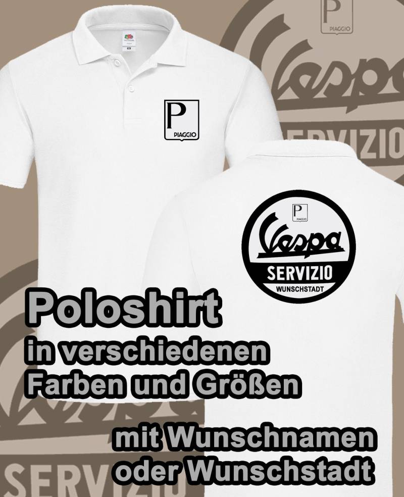 Herren Polohemd Vespa Scooter Piaggio Personalisiert Poloshirt Wunschtext Weiß Stadt Shirt Verschiedene Farben von PIMPyourSHIRTbyAgiii