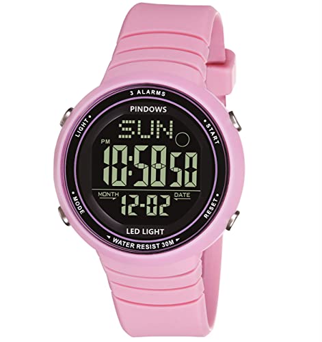Damen Digital Armbanduhr Damen Armbanduhr Sportuhr Digitaluhr Unisex Uhr Teenager Uhr mit 3 Alarmgruppen Licht wasserdichte Countdown Stoppuhr Multifunktions Armbanduhren von PINDOWS