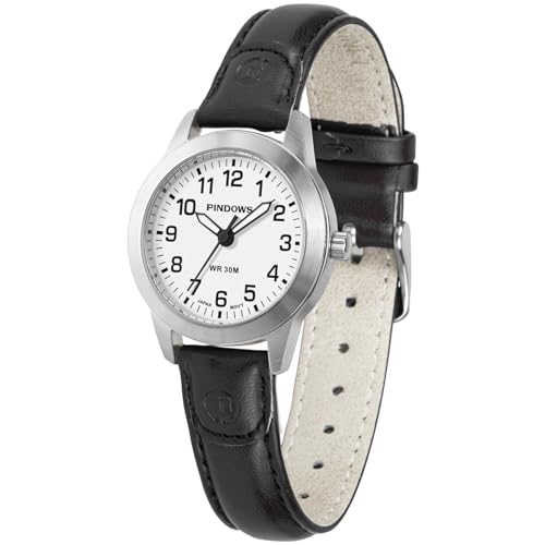 PINDOWS Damenuhren, Elegantes analoges Quarzdesign mit Lederarmband, wasserdichte modische Armbanduhr mit gut lesbarem Leuchtzifferblatt von PINDOWS