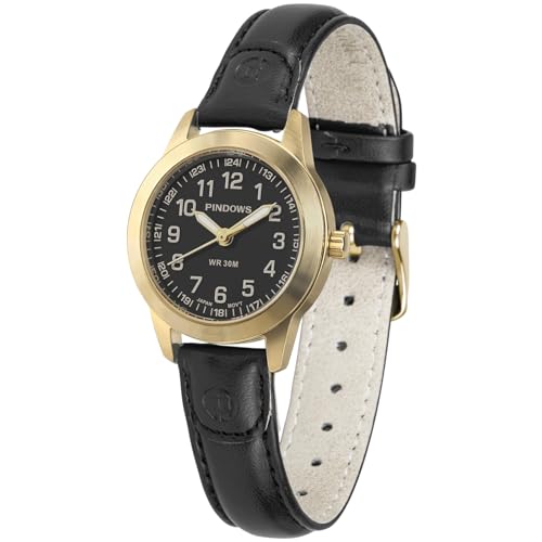 PINDOWS Damenuhren, Elegantes analoges Quarzdesign mit Lederarmband, wasserdichte modische Armbanduhr mit gut lesbarem Leuchtzifferblatt von PINDOWS