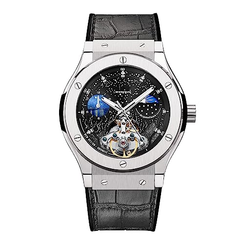 PINDU Uhr Herren Wasserdichte Uhren Quadratisch Automatik Mechanische Uhren, 6537-Silver Shell Black Face von PINDU