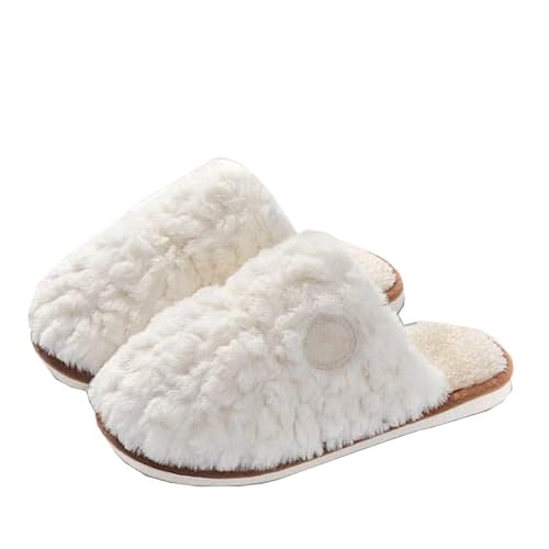 PINEPAN Damen Hausschuhe Herren Winter Warme Hausschuhe Gemütlich Weich Flauschig Faux Leicht rutschfeste Hausschuhe Indoor Atmungsaktive Hausschuhe Weiß Größe 36 von PINEPAN