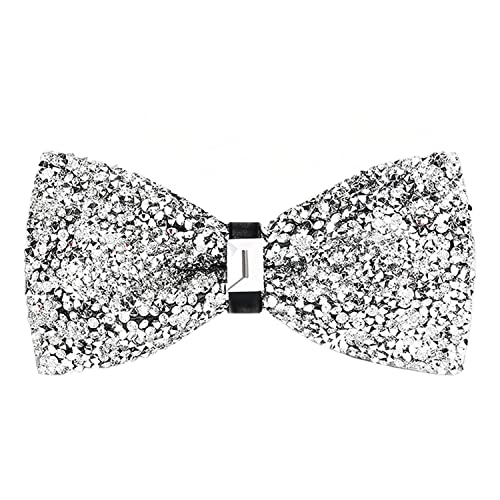 PINEPAN Strass Fliege für Männer - Vorgebundene Pailletten Diamant Fliege Verstellbar für Party, Bankett, Hochzeit - Silber von PINEPAN