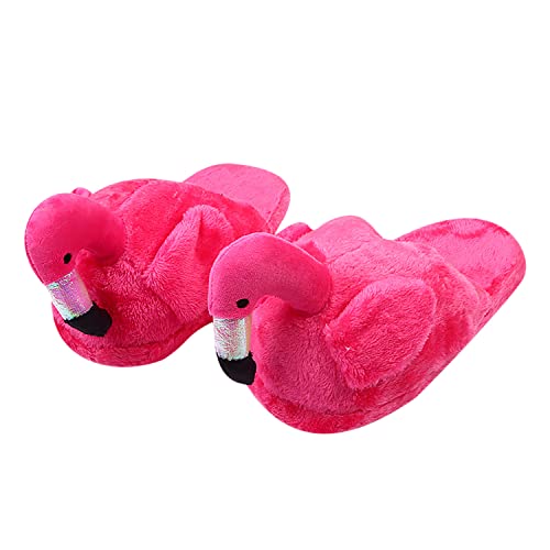 PINGESILU Damen Hausschuhe Flamingo Plüsch Tier Hausschuhe Indoor weiche Hausschuhe von PINGESILU