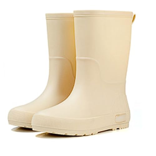 Damen-Regenstiefel bis zur Wade, wasserdicht, rutschfest, Watstiefel, PVC-Gartenstiefel mit verdickter Sohle, for alle Jahreszeiten, mit Fleecefutter(Apricot,35 EU) von PINGSHI Boutique UK