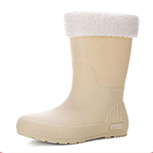 Damen-Regenstiefel bis zur Wade, wasserdicht, rutschfest, Watstiefel, PVC-Gartenstiefel mit verdickter Sohle, for alle Jahreszeiten, mit Fleecefutter(Apricot 1,39 EU) von PINGSHI Boutique UK