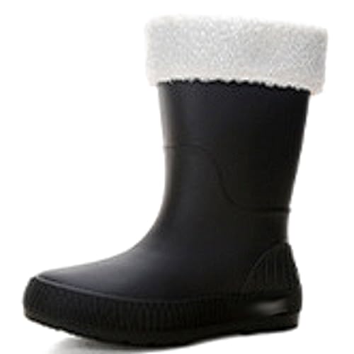 Damen-Regenstiefel bis zur Wade, wasserdicht, rutschfest, Watstiefel, PVC-Gartenstiefel mit verdickter Sohle, for alle Jahreszeiten, mit Fleecefutter(Black 1,35 EU) von PINGSHI Boutique UK