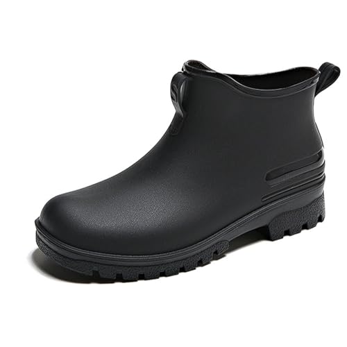 Niedrig geschnittene, wasserdichte Regenstiefel mit Fleecefutter, 5 cm Absatz, rutschfeste, bequeme Stiefeletten for den Außenbereich for Spazierengehen und Einkaufen(Black 1,41 EU) von PINGSHI Boutique UK