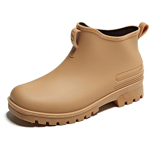 Niedrig geschnittene, wasserdichte Regenstiefel mit Fleecefutter, 5 cm Absatz, rutschfeste, bequeme Stiefeletten for den Außenbereich for Spazierengehen und Einkaufen(Camel 1,40 EU) von PINGSHI Boutique UK