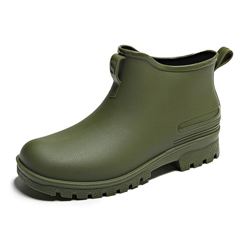 Niedrig geschnittene, wasserdichte Regenstiefel mit Fleecefutter, 5 cm Absatz, rutschfeste, bequeme Stiefeletten for den Außenbereich for Spazierengehen und Einkaufen(Green 1,40 EU) von PINGSHI Boutique UK