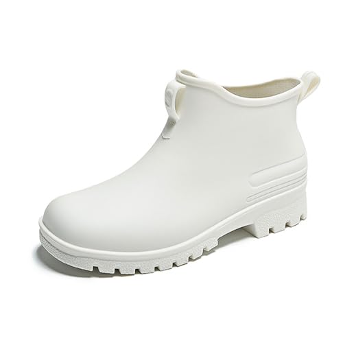 Niedrig geschnittene, wasserdichte Regenstiefel mit Fleecefutter, 5 cm Absatz, rutschfeste, bequeme Stiefeletten for den Außenbereich for Spazierengehen und Einkaufen(White 1,36 EU) von PINGSHI Boutique UK