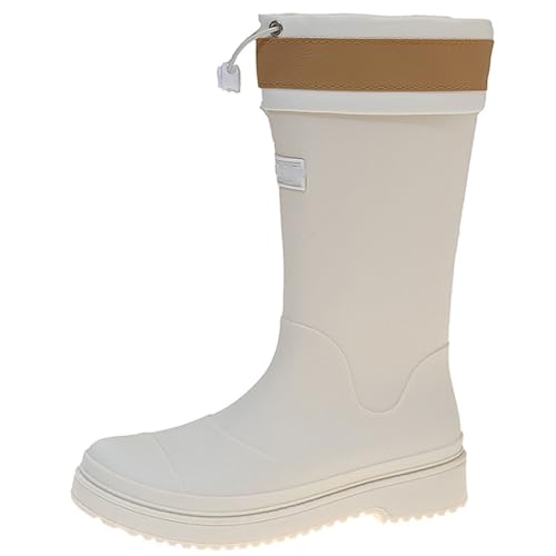 PINGSHI Boutique UK Campingstiefel mit dicker Sohle, Damen-Regenstiefel bis zur Wade, wasserdicht, rutschfest, for den Außenbereich, Watstiefel mit Kordelzugverschluss(BEIGE,38 EU) von PINGSHI Boutique UK
