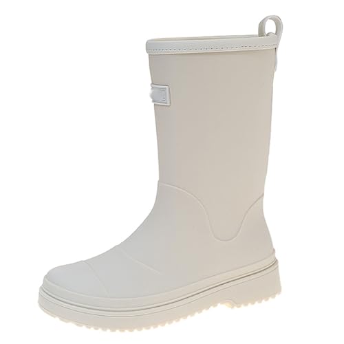 PINGSHI Boutique UK Campingstiefel mit dicker Sohle, Damen-Regenstiefel bis zur Wade, wasserdicht, rutschfest, for den Außenbereich, Watstiefel mit Kordelzugverschluss(BEIGE 1,37 EU) von PINGSHI Boutique UK