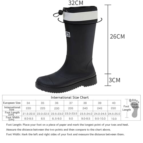 PINGSHI Boutique UK Campingstiefel mit dicker Sohle, Damen-Regenstiefel bis zur Wade, wasserdicht, rutschfest, for den Außenbereich, Watstiefel mit Kordelzugverschluss(BLACK 1,37 EU) von PINGSHI Boutique UK