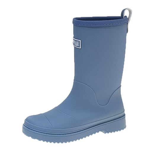 PINGSHI Boutique UK Campingstiefel mit dicker Sohle, Damen-Regenstiefel bis zur Wade, wasserdicht, rutschfest, for den Außenbereich, Watstiefel mit Kordelzugverschluss(BLUE 1,39 EU) von PINGSHI Boutique UK