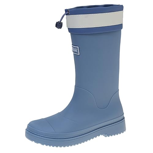 PINGSHI Boutique UK Campingstiefel mit dicker Sohle, Damen-Regenstiefel bis zur Wade, wasserdicht, rutschfest, for den Außenbereich, Watstiefel mit Kordelzugverschluss(Bleu,41 EU) von PINGSHI Boutique UK