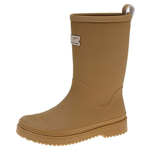 PINGSHI Boutique UK Campingstiefel mit dicker Sohle, Damen-Regenstiefel bis zur Wade, wasserdicht, rutschfest, for den Außenbereich, Watstiefel mit Kordelzugverschluss(KHAKI 1,40 EU) von PINGSHI Boutique UK
