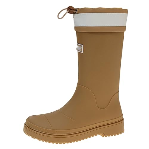 PINGSHI Boutique UK Campingstiefel mit dicker Sohle, Damen-Regenstiefel bis zur Wade, wasserdicht, rutschfest, for den Außenbereich, Watstiefel mit Kordelzugverschluss(Kaki,36 EU) von PINGSHI Boutique UK