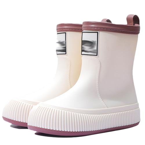 PINGSHI Boutique UK Damen Mid-Cut wasserdichte Regenstiefel, rutschfeste Outdoor-Wasserschuhe mit Komfortfutter und Stoßdämpfung(Bruin,36 EU) von PINGSHI Boutique UK