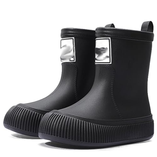 PINGSHI Boutique UK Damen Mid-Cut wasserdichte Regenstiefel, rutschfeste Outdoor-Wasserschuhe mit Komfortfutter und Stoßdämpfung(Svart,36 EU) von PINGSHI Boutique UK