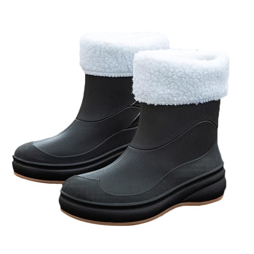 PINGSHI Boutique UK Damen-Winterregenstiefel bis zur Wadenmitte, wasserdicht, rutschfest, Überschuhe for die Autowäsche in der Küche, weiche Sohle, schlankmachendes Design(Black 1,36 EU) von PINGSHI Boutique UK
