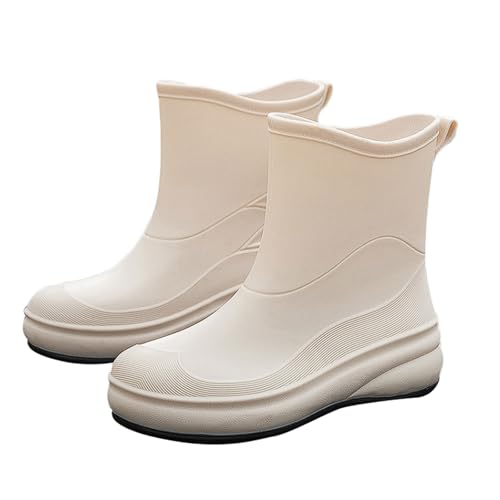 PINGSHI Boutique UK Damen-Winterregenstiefel bis zur Wadenmitte, wasserdicht, rutschfest, Überschuhe for die Autowäsche in der Küche, weiche Sohle, schlankmachendes Design(Blanc,39 EU) von PINGSHI Boutique UK