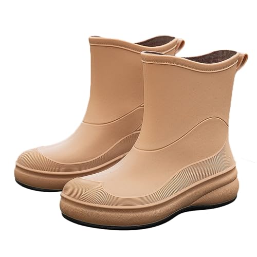 PINGSHI Boutique UK Damen-Winterregenstiefel bis zur Wadenmitte, wasserdicht, rutschfest, Überschuhe for die Autowäsche in der Küche, weiche Sohle, schlankmachendes Design(Kaki,38 EU) von PINGSHI Boutique UK