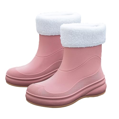PINGSHI Boutique UK Damen-Winterregenstiefel bis zur Wadenmitte, wasserdicht, rutschfest, Überschuhe for die Autowäsche in der Küche, weiche Sohle, schlankmachendes Design(Pink 1,40 EU) von PINGSHI Boutique UK