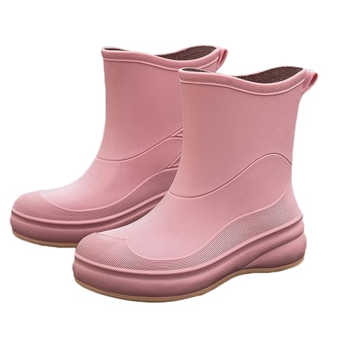 PINGSHI Boutique UK Damen-Winterregenstiefel bis zur Wadenmitte, wasserdicht, rutschfest, Überschuhe for die Autowäsche in der Küche, weiche Sohle, schlankmachendes Design(Rose,36 EU) von PINGSHI Boutique UK