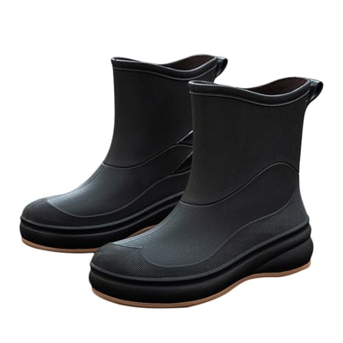 PINGSHI Boutique UK Damen-Winterregenstiefel bis zur Wadenmitte, wasserdicht, rutschfest, Überschuhe for die Autowäsche in der Küche, weiche Sohle, schlankmachendes Design(Svart,38 EU) von PINGSHI Boutique UK
