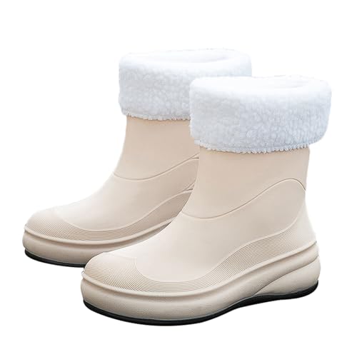 PINGSHI Boutique UK Damen-Winterregenstiefel bis zur Wadenmitte, wasserdicht, rutschfest, Überschuhe for die Autowäsche in der Küche, weiche Sohle, schlankmachendes Design(White 1,37 EU) von PINGSHI Boutique UK
