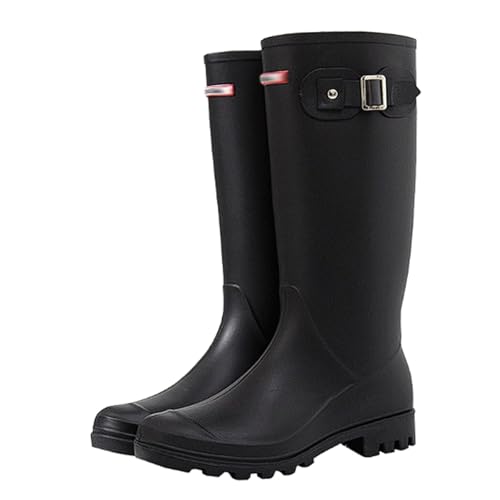 PINGSHI Boutique UK High-Top wasserdichte Regenstiefel, rutschfeste Martin-Gummistiefel mit niedrigem Blockabsatz, elegant lang for alle Jahreszeiten(Svart,40 EU) von PINGSHI Boutique UK