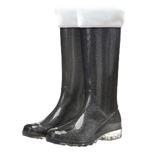 PINGSHI Boutique UK Hohe Winter-Regenstiefel, wasserdicht, rutschfest, mit Fleece gefüttert, warme Outdoor-Stiefel for Camping, Angeln, Wandern, Radfahren(Black 1,39 EU) von PINGSHI Boutique UK