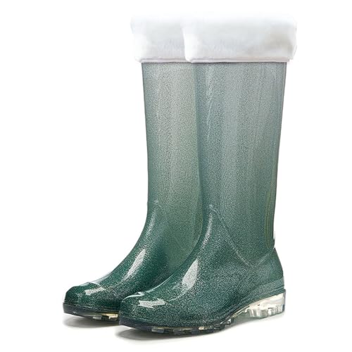 PINGSHI Boutique UK Hohe Winter-Regenstiefel, wasserdicht, rutschfest, mit Fleece gefüttert, warme Outdoor-Stiefel for Camping, Angeln, Wandern, Radfahren(Green 1,40 EU) von PINGSHI Boutique UK