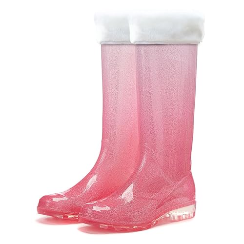 PINGSHI Boutique UK Hohe Winter-Regenstiefel, wasserdicht, rutschfest, mit Fleece gefüttert, warme Outdoor-Stiefel for Camping, Angeln, Wandern, Radfahren(Pink 1,40 EU) von PINGSHI Boutique UK