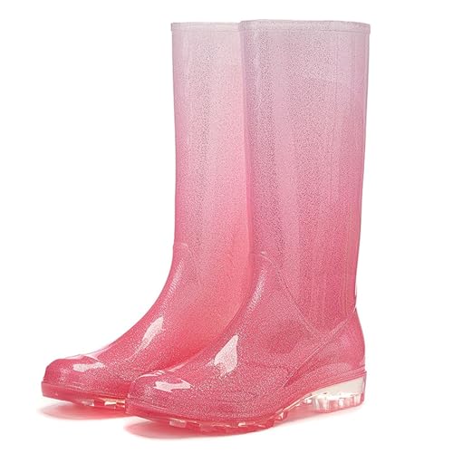 PINGSHI Boutique UK Hohe Winter-Regenstiefel, wasserdicht, rutschfest, mit Fleece gefüttert, warme Outdoor-Stiefel for Camping, Angeln, Wandern, Radfahren(Rose,39 EU) von PINGSHI Boutique UK