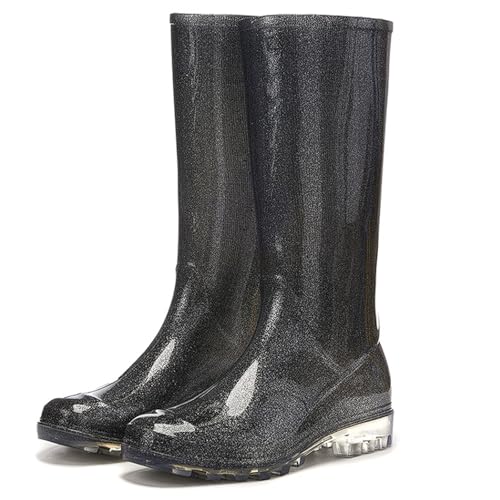 PINGSHI Boutique UK Hohe Winter-Regenstiefel, wasserdicht, rutschfest, mit Fleece gefüttert, warme Outdoor-Stiefel for Camping, Angeln, Wandern, Radfahren(Svart,36 EU) von PINGSHI Boutique UK