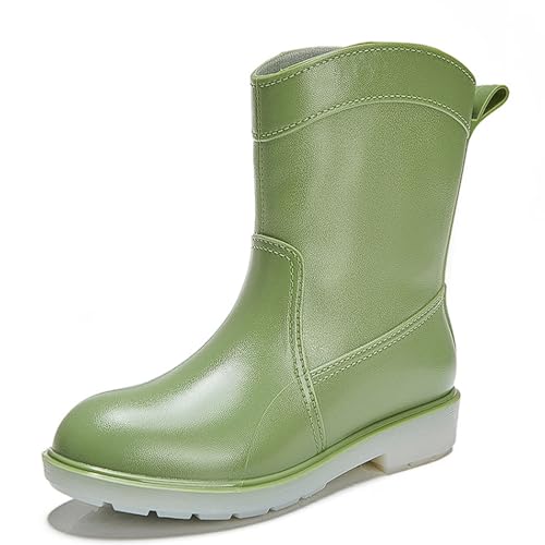 PINGSHI Boutique UK Mittelhoher wasserdichter Regenstiefel, rutschfeste Gummiüberschuhe mit Komfortsohle, leichte PVC-Regenstiefel for Erwachsene(Groen,38 EU) von PINGSHI Boutique UK
