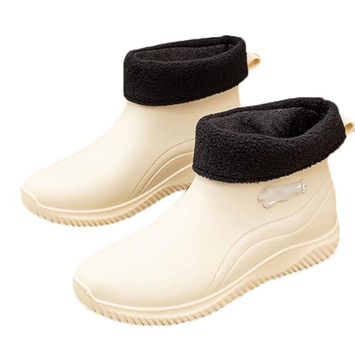 PINGSHI Boutique UK Rutschfeste wasserdichte Regenstiefel for Damen, kurze Sport- und Küchenwasserstiefel mit warmem Futter(Apricot 1,40 EU) von PINGSHI Boutique UK