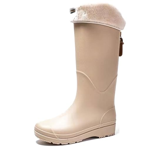 PINGSHI Boutique UK Unisex High-Top wasserdichte Regenstiefel mit Plüschfutter, rutschfeste Outdoor-Gummistiefel for Wandern, Radfahren und for den Winter(Beige 1,41 EU) von PINGSHI Boutique UK